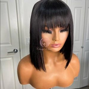 Luxury human hair bob wig with bangs, ready to wear
